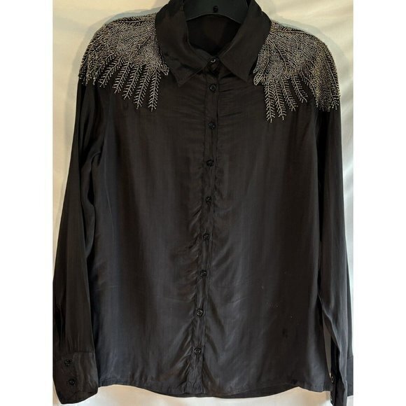 Black Studded Crop Blouse AS By DF Size Small Designer‎ Black Blouse - Picture 6 of 9